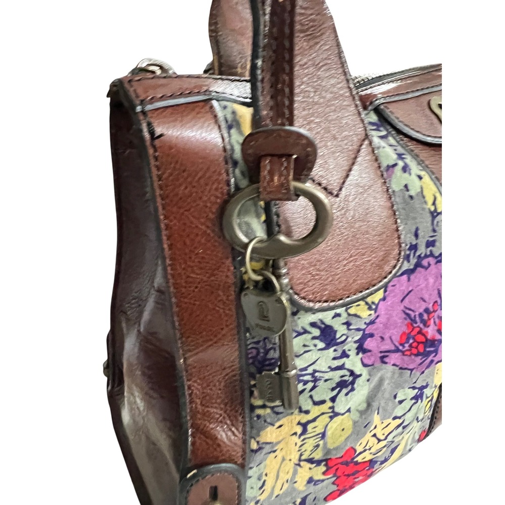 Fossil Vintage Reissue Weekender Leather Satchel Set w/ Matching Wallet Key - Picture 5 of 14